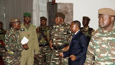 FILE PHOTO: General Abdourahmane Tiani, who was declared as the new head of state of Niger by leaders of a coup, arrives to meet with ministers in Niamey, Niger July 28, 2023. 