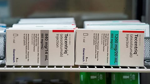 FILE PHOTO: Boxes of Tecentriq from Genentech are seen at the Huntsman Cancer Institute at the University of Utah in Salt Lake City, Utah, U.S., July 22, 2022. 