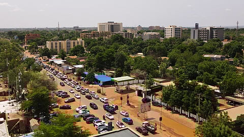 FILE PHOTO: An aerial view of traffic on a street in the capital Niamey, Niger July 28, 2023. 