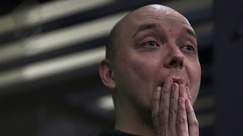 FILE PHOTO: Ivan Safronov, a former journalist and an aide to the head of Roscosmos space corporation, convicted of treason, attends a court hearing to consider an appeal against his 22-year prison sentence, in Moscow, Russia December 7, 2022. 