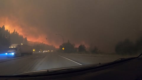 A view shows wildfires in Squilax, British Columbia, Canada August 18, 2023, in this screen grab obtained from a social media video 