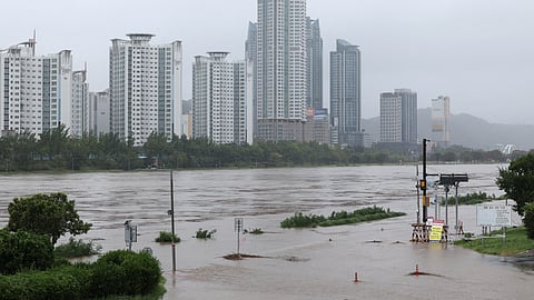 A park is submerged due to typhoon Khanun in Ulsan, South Korea, August 10, 2023. 