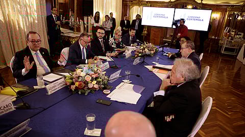 Guatemala President Alejandro Giammattei meets with the Organization of American States (OAS) chief Luis Almagro, as concerns escalate over alleged government interference in the upcoming presidential runoff vote, in Guatemala City, Guatemala August 1, 2023. 