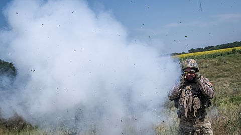 A sapper of 128th separate territorial defence brigade of the Armed Forces of Ukraine takes part in a training, amid Russia's attack on Ukraine, in Donetsk region, Ukraine August 2, 2023. 