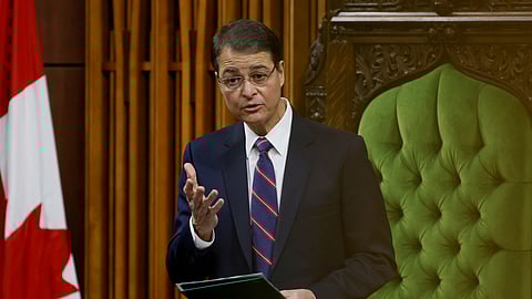 Liberal Member of Parliament Anthony Rota speaks after being re-elected as Speaker of the House of Commons on Parliament Hill in Ottawa, Ontario, Canada November 22, 2021. 