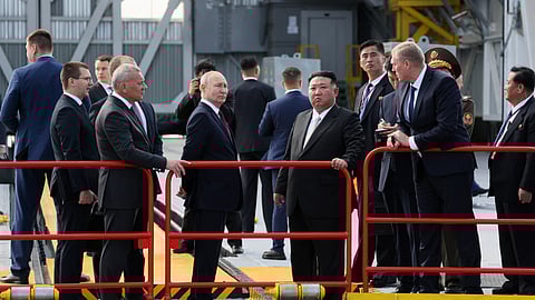 Russia's President Vladimir Putin and North Korea's leader Kim Jong Un visit the Vostochny Сosmodrome in the far eastern Amur region, Russia, September 13, 2023. 