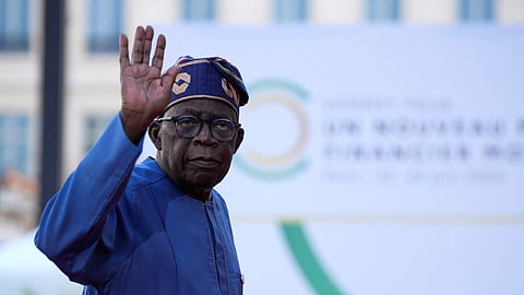 FILE PHOTO: Bola Tinubu, President of Nigeria, arrives for the closing session of the New Global Financial Pact Summit, Friday, June 23, 2023 in Paris, France. 