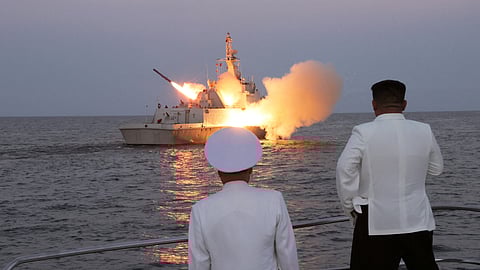 FILE PHOTO: North Korean leader Kim Jong Un oversees a strategic cruise missile test aboard a navy warship in this undated photo released by North Korea's Korean Central News Agency (KCNA) on August 21, 2023. 