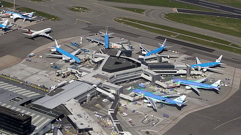 FILE PHOTO: KLM aircraft are seen on the tarmac at Schipol airport near Amsterdam April 15, 2015. 