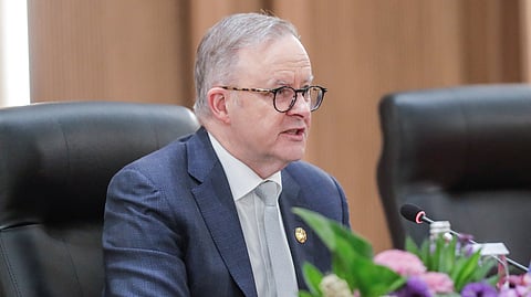 FILE PHOTO: Australia's Prime Minister Anthony Albanese speaks during the bilateral meeting with Indonesia's President Joko Widodo on the sidelines of the 43rd Association of Southeast Asian Nations (ASEAN) Summit in Jakarta, Indonesia, 07 September 2023. 