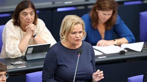 FILE PHOTO-German Interior Minister Nancy Faeser attends a session of the lower house of parliament, Bundestag, at the Reichstag building, in Berlin, Germany September 20, 2023. 