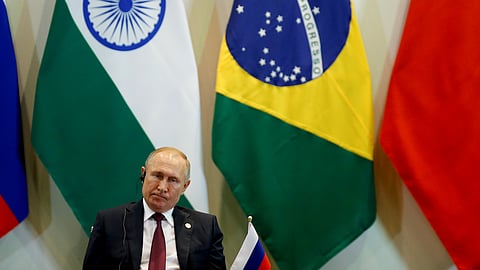 Russia's President Vladimir Putin attends the Dialogue with BRICS Business Council & New Development Bank during the BRICS summit in Brasilia, Brazil November 14, 2019. 