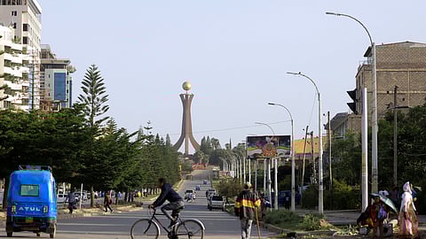 FILE PHOTO: A general view shows motorists and a biker near the Tigray Martyrs monument in Mekele, Tigray Region, Ethiopia, June 22, 2023.