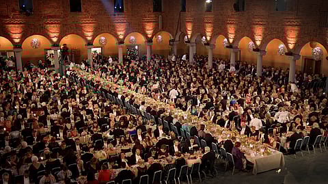 FILE PHOTO: General view of the Nobel banquet at Stockholm City Hall, in Stockholm, Sweden December 10, 2019. 