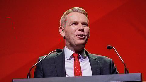 FILE PHOTO: Prime Minister and Labour Party Leader Chris Hipkins speaks at the New Zealand Labour Party's election campaign launch event in Auckland, New Zealand, September 2, 2023. 