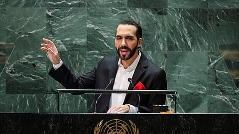 FILE PHOTO: El Salvador's President Nayib Bukele addresses the 78th Session of the U.N. General Assembly in New York City, U.S., September 19, 2023. 