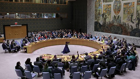 A general view during the voting process at a meeting of the United Nations Security Council on the conflict between Israel and Hamas at U.N. headquarters in New York, U.S., October 16, 2023. 