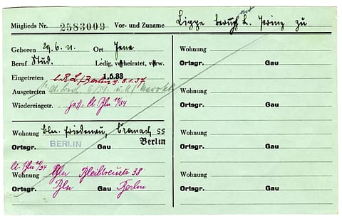 The card, which showed Bernhard first joined in 1933, was found by historian Flip Maarschalkerweerd, the Royal Information Service.