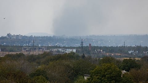 FILE PHOTO: Smoke rises above the area of Avdiivka town in the course of Russia-Ukraine conflict, as seen from Yasynuvata (Yasinovataya) in the Donetsk region, Russian-controlled Ukraine, October 13, 2023. 