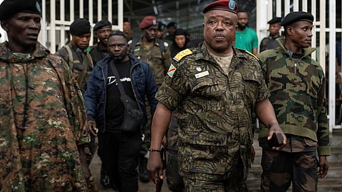 Congolese military defendant Colonel Mike Mikombe Kalamba leaves after a court hearing for the murder of 56 civilians during a demonstration against the presence of United Nations Organization Stabilization Mission in the Democratic Republic of the Congo (MONUSCO) and East Africa Community Regional Force (EACRF) at the military auditorium in Goma, North Kivu province, Democratic Republic of the Congo September 5, 2023. 