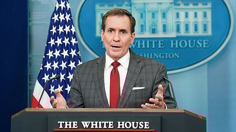 FILE PHOTO: MWhite House national security spokesperson John Kirby responds to a question during a press briefing at the White House in Washington, U.S., December 14, 2023. 