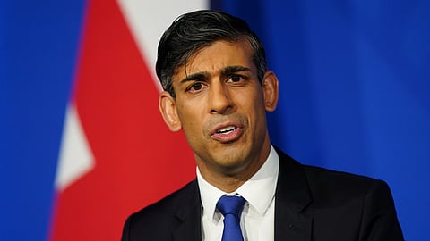FILE PHOTO: Prime Minister Rishi Sunak during a press conference in the Downing Street Briefing Room, as he gives an update on the plan to "stop the boats" and illegal migration in London, Britain December 7, 2023. 