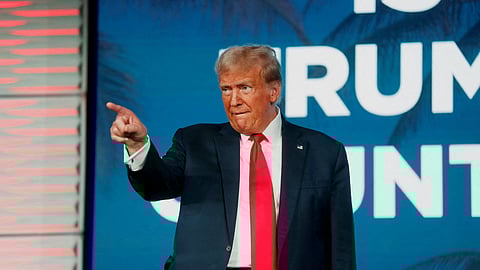 FILE PHOTO: Former U.S. President and Presidential Republican candidate Donald Trump arrives to speak to his supporters during the Florida Freedom Summit held at the Gaylord Palms Resort & Convention Center in Kissimmee, Florida, U.S., November 4, 2023. 
