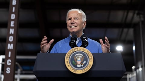 U.S. President Joe Biden delivers remarks on his administration’s infrastructure strategy inside the Earth Rider Brewery in Superior, Wisconsin, U.S., January 25, 2024. 