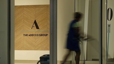 The logo of Swiss Adecco Group is seen at its headquarters in Zurich, Switzerland October 30, 2018. Picture taken October 30, 2018. 