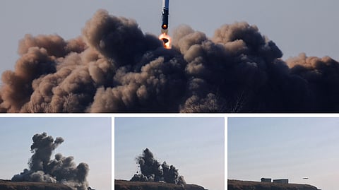 A combination picture shows a missile launch, as the state media report North Korea tested its new land-to-air cruise missiles off its west coast, North Korea, January 2, 2024. 