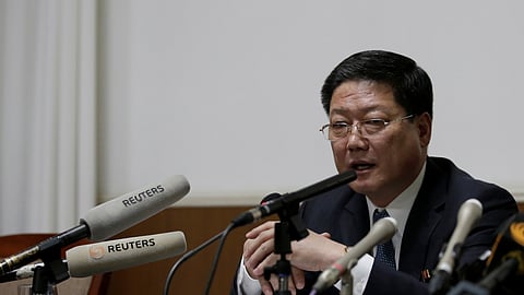 FILE PHOTO: North Korean diplomat Pak Myong Ho attends a news conference in Beijing, China, March 16, 2017. 