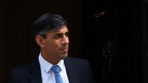 FILE PHOTO: British Prime Minister Rishi Sunak walks outside Number 10 Downing Street in London, Britain April, 17, 2024. 