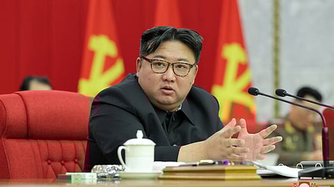 North Korean leader Kim Jong Un attends the 19th expanded political bureau meeting of the 8th Central Committee of the Workers' Party of Korea, which was held from January 23 to 24, in Pyongyang, North Korea, in this image released by the Korean Central News Agency on January 25, 2024. 
