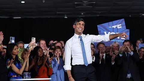British Prime Minister Rishi Sunak attends a Conservative party rally, after he called for a general election, in London, Britain, May 22, 2024. 