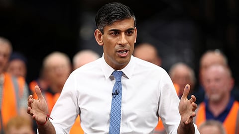 FILE PHOTO: British Prime Minister and Conservative Party leader Rishi Sunak holds a Q&A with staff of a West William distribution centre, as part of a campaign event ahead of a general election on July 4, in Ilkeston, Britain, May 23, 2024. 
