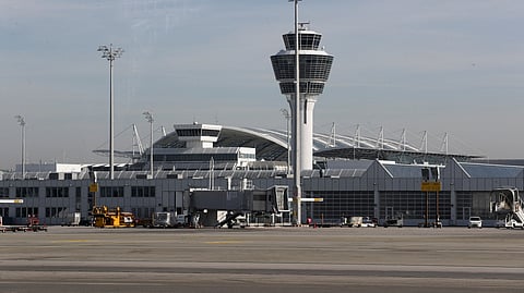 A general view of the Munich International Airport a day before VERDI union called airport workers at Frankfurt, Munich, Stuttgart, Hamburg, Dortmund, Hanover and Bremen airports to go on a 24-hour strike on Friday, in Germany, February 16, 2023. 
