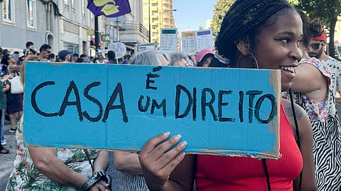 FILE PHOTO: People protest against increasing rents and house prices, in Lisbon, Portugal, September 30, 2023. 