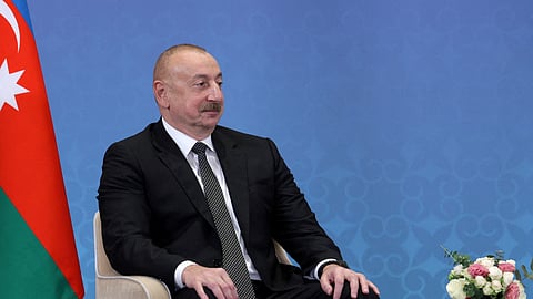 FILE PHOTO: Azeri President Ilham Aliyev attends a meeting with Russian President Vladimir Putin on the sidelines of the Shanghai Cooperation Organization (SCO) summit in Astana, Kazakhstan July 3, 2024. 
