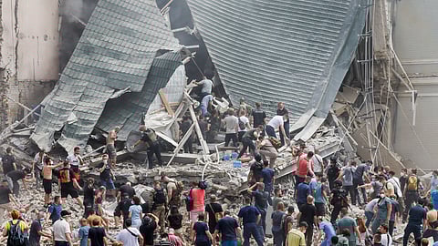 Rescuers work at Ohmatdyt Children's Hospital that was damaged during a Russian missile strikes, amid Russia's attack on Ukraine, in Kyiv, Ukraine July 8, 2024. 

