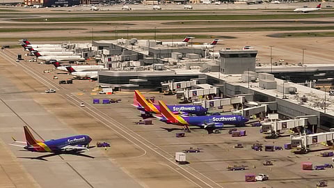 Delta and Southwest commercial airliners are seen at Hartsfield-Jackson Atlanta International Airport in Atlanta, Georgia, U.S., April 5, 2024. 
