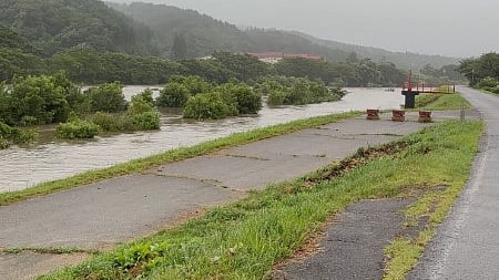 Streets are inundated in an area as Typhoon Maria makes landfall, in Kuji, Iwate Prefecture, Japan August 12, 2024 