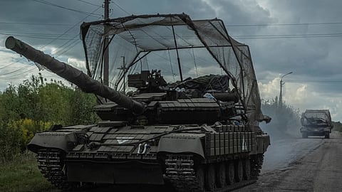 Ukrainian servicemen ride tanks, amid Russia's attack on Ukraine, near the Russian border in Sumy region, Ukraine August 10, 2024. 