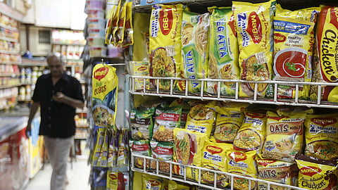 FILE PHOTO: Packets of Nestle's Maggi instant noodles are seen on display at a grocery store in Mumbai, India, June 4, 2015. 