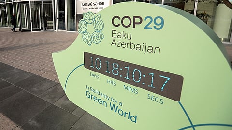 FILE PHOTO: A countdown display for the COP29 United Nations Climate Change Conference is set in Baku, Azerbaijan October 31, 2024. 