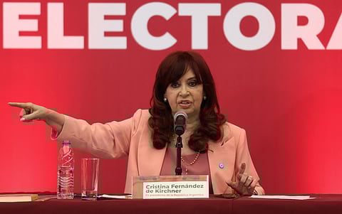 FILE PHOTO: Argentina’s former president Cristina Fernandez de Kirchner gives her speech during the event named "Political and Electoral Reality of Latin America" organized by MORENA party, in Mexico City, Mexico August 3, 2024. 