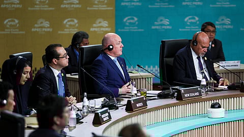 Mexico's Deputy Foreign Trade Minister Luis Rosendo Gutierrez, New Zealand's Prime Minister Christopher Luxon and Papua New Guinea's Deputy Prime Minister John Rosso attend the Asia-Pacific Economic Cooperation (APEC) summit in Lima, Peru, November 15, 2024. 