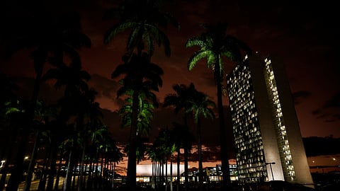 A general view of Brazil's National Congress during sunset in Brasilia, Brazil, June 11, 2024. 