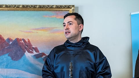 FILE PHOTO: Greenland's Prime Minister Mute Bourup Egede speaks at a press conference during the opening of the European Commission's new office in Nuuk, Greenland, March 15, 2024. 