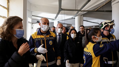 French Foreign Minister Jean-Noel Barrot and German Foreign Minister Annalena Baerbock visit Sednaya prison, which was known as a "slaughterhouse" under Syria's Bashar al-Assad rule, after the ousting of Syria's Bashar al-Assad, in Sednaya, Syria January 3, 2025. 