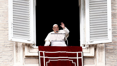 Pope Francis leads the Angelus prayer from his window at the Vatican, January 6, 2025. 